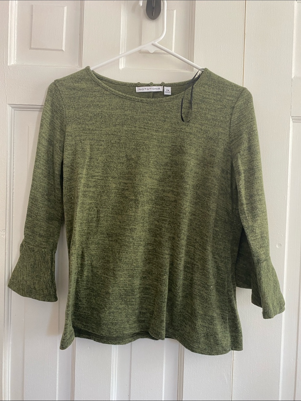 Notations Olive Green Bell-Sleeve Knit Top - Heathered Texture